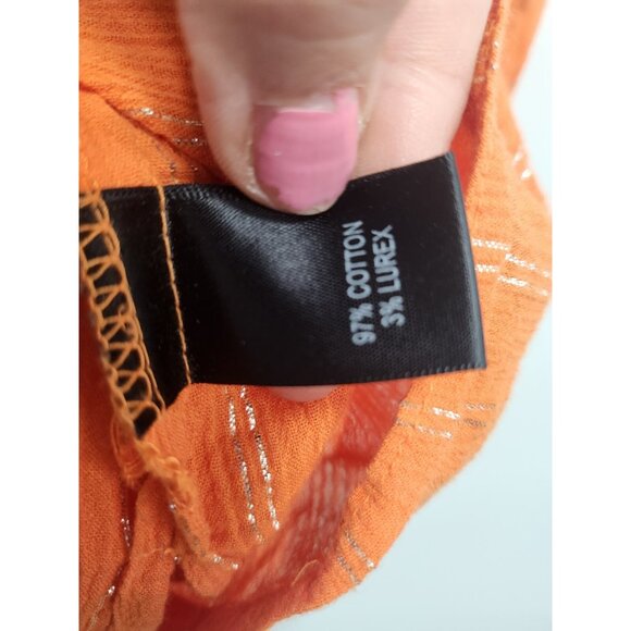 Avenue Womens Peasant BOHO Top Size 26/28 Orange Metallic Striped 3/4 Sleeve - Picture 8 of 10